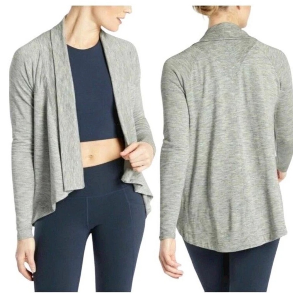 Athleta Nirvana Heather Gray Wrap Cardigan XS | Lightweight Open Front